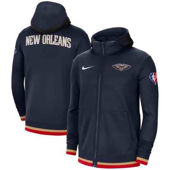 Men New Orleans Pelicans Nike 75th Anniversary Performance Showtime Full Zip Hoodie Jacket  Navy